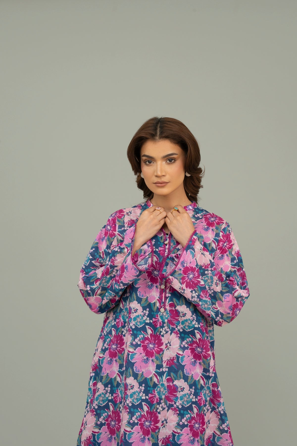 Printed D Blue Lawn Unstitched Shirt by The Fabric Store, photo 4