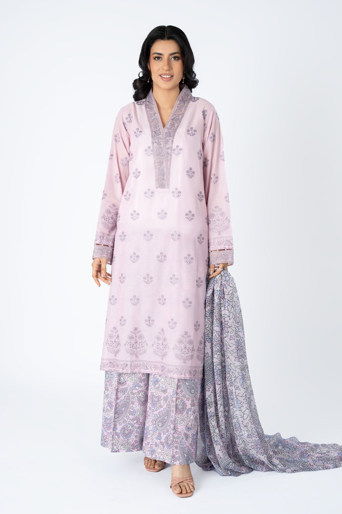 Printed & Embroidered Pink Lawn 3-Piece Unstitched Suit by The Fabric Store