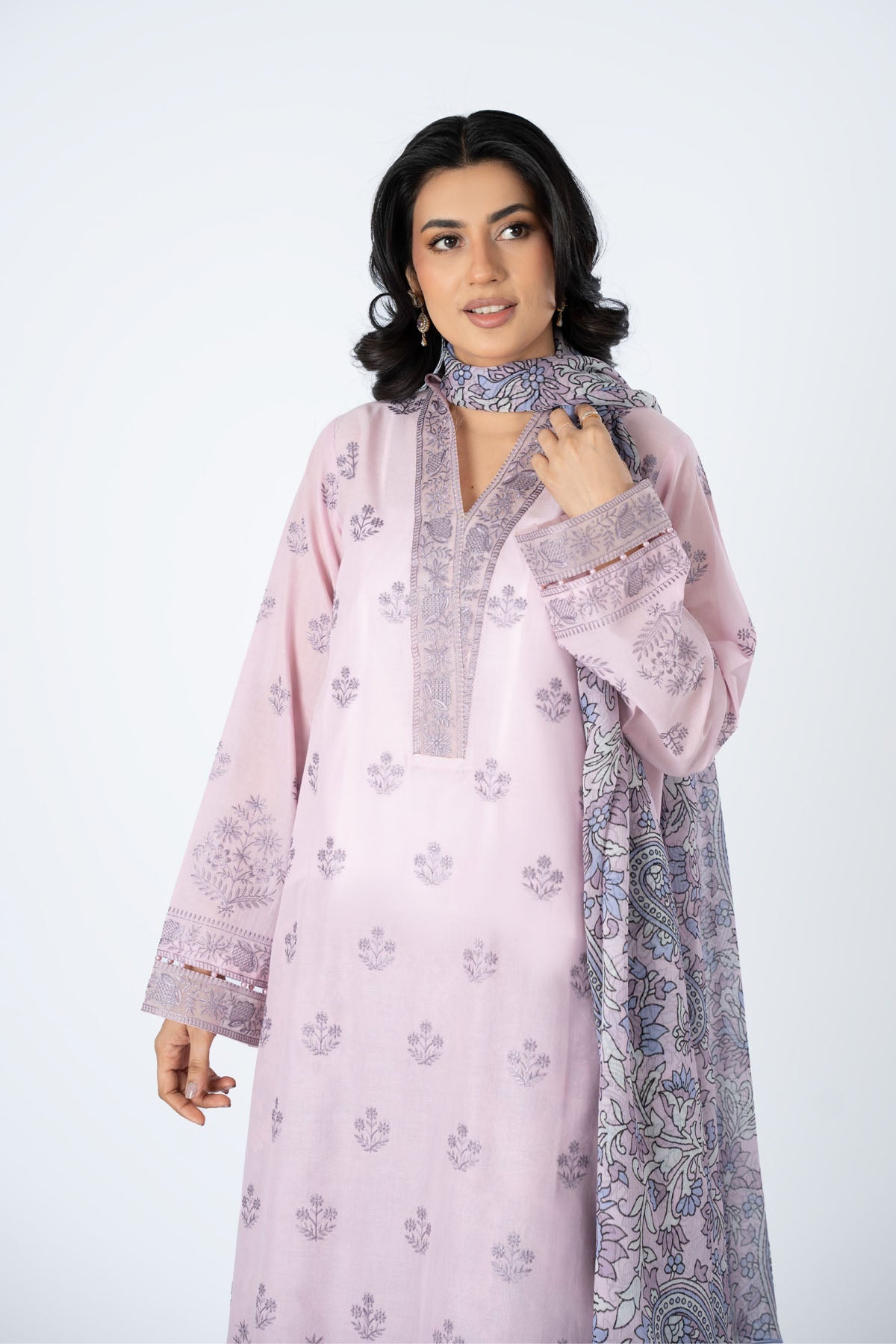 Printed & Embroidered Pink Lawn 3-Piece Unstitched Suit by The Fabric Store, photo 3