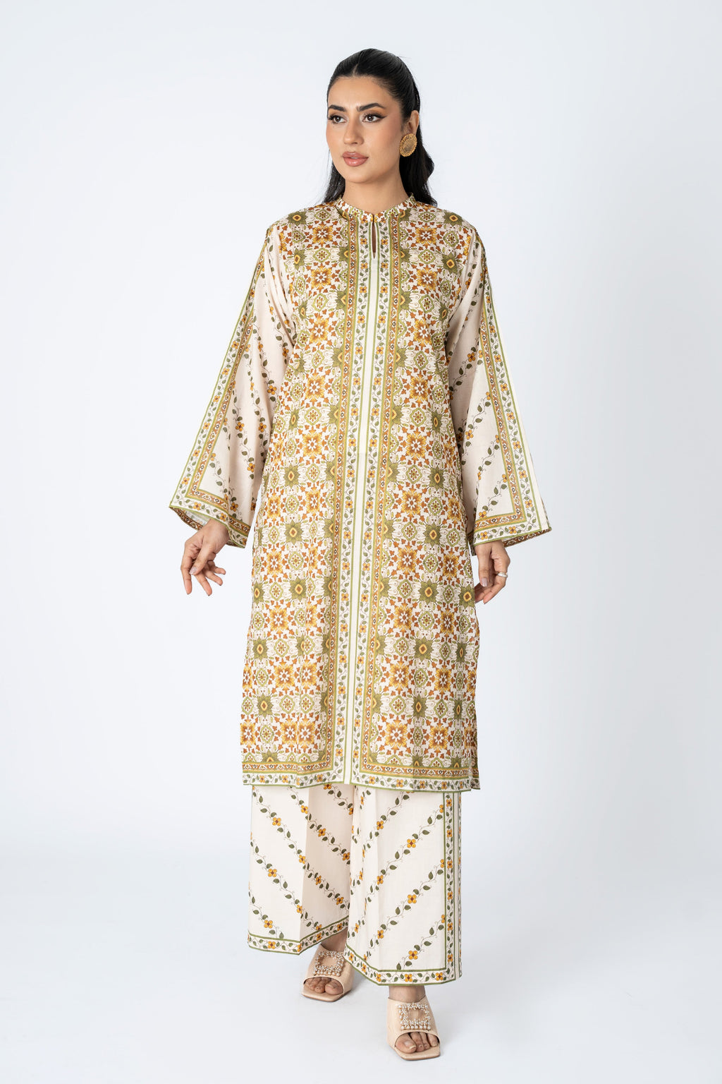 Printed Beige Lawn 2-Piece Pret Suit by The Fabric Store