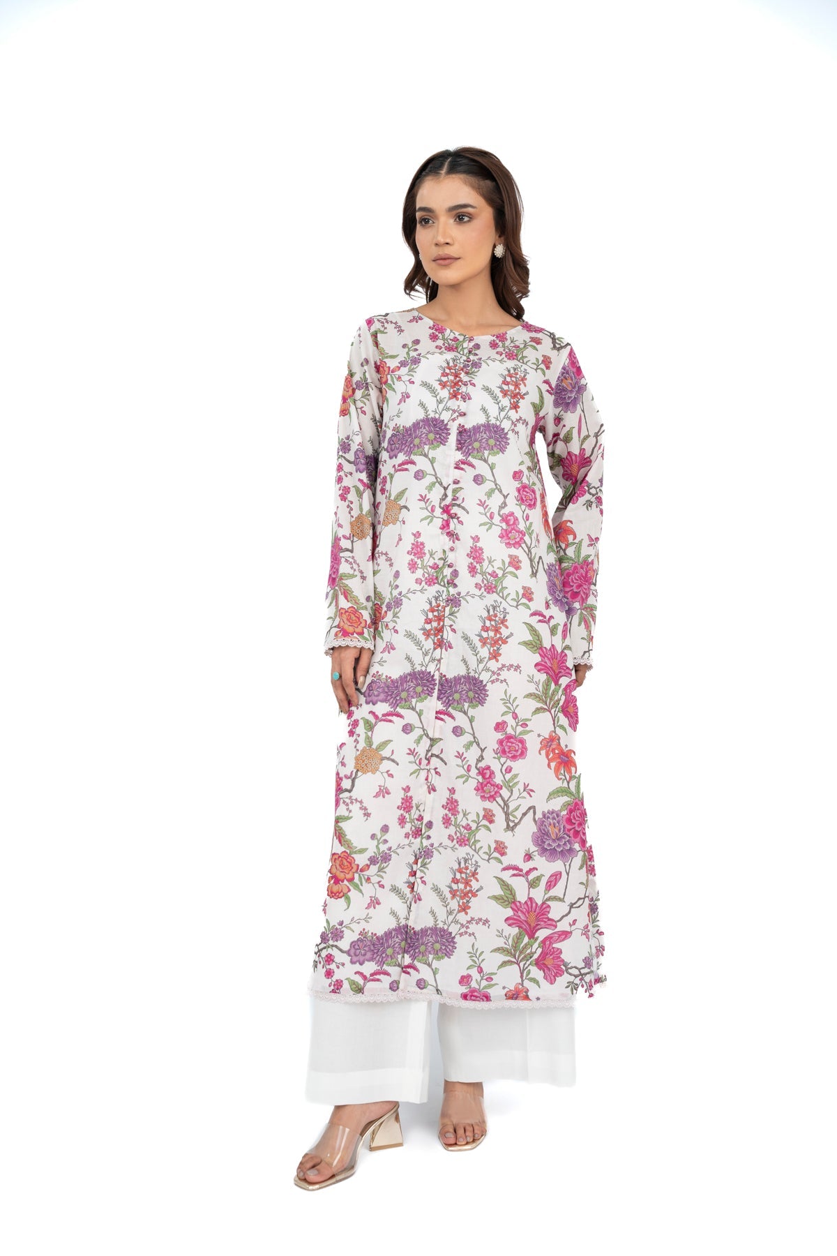 Printed White Lawn Unstitched Shirt by The Fabric Store