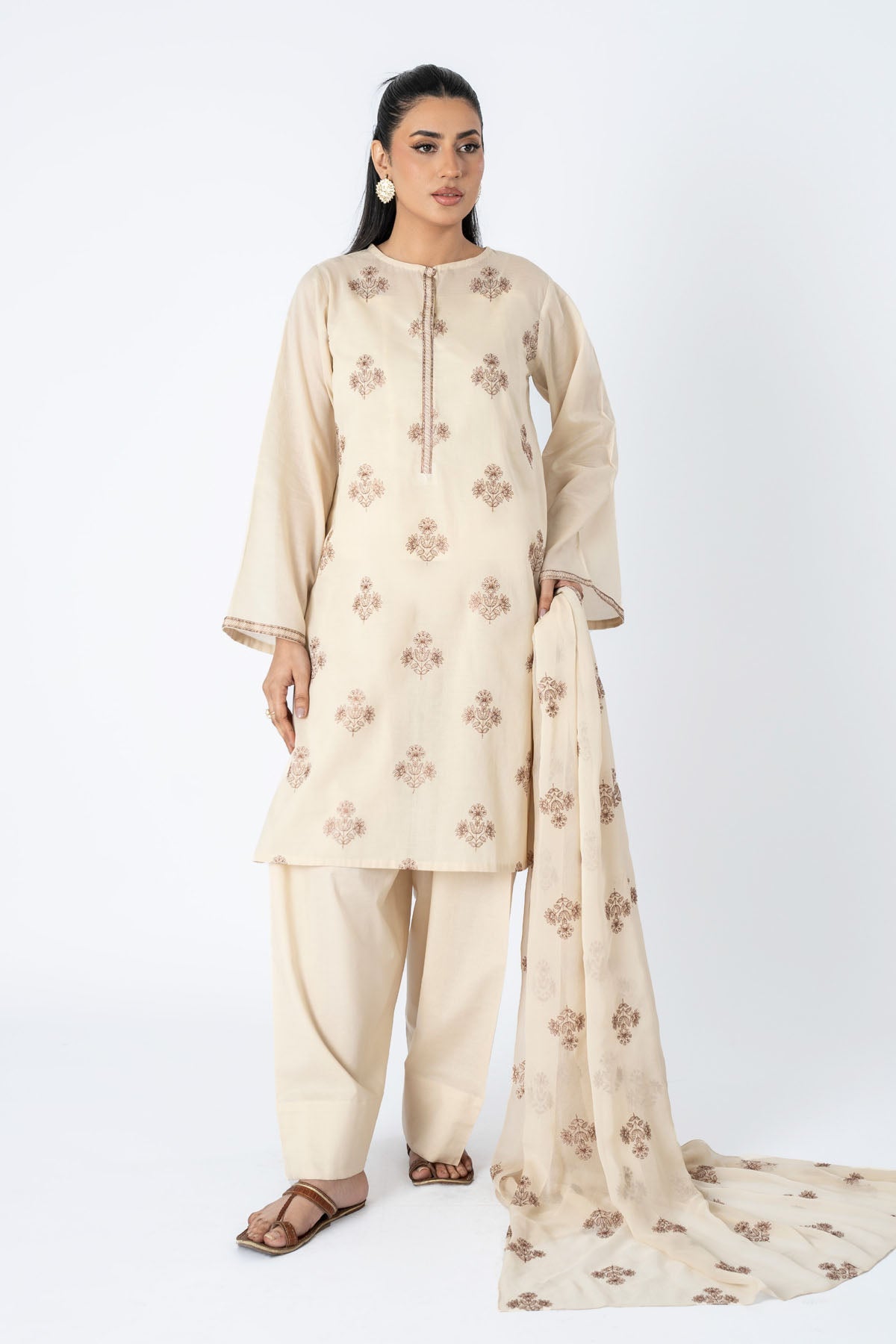 Embroidered Beige Lawn 3-Piece Pret Suit by The Fabric Store