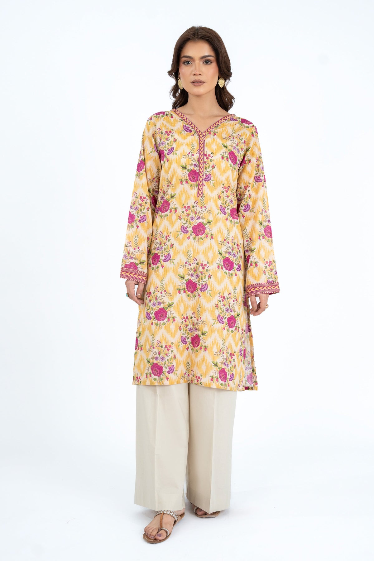 Printed Yellow Lawn Unstitched Shirt by The Fabric Store