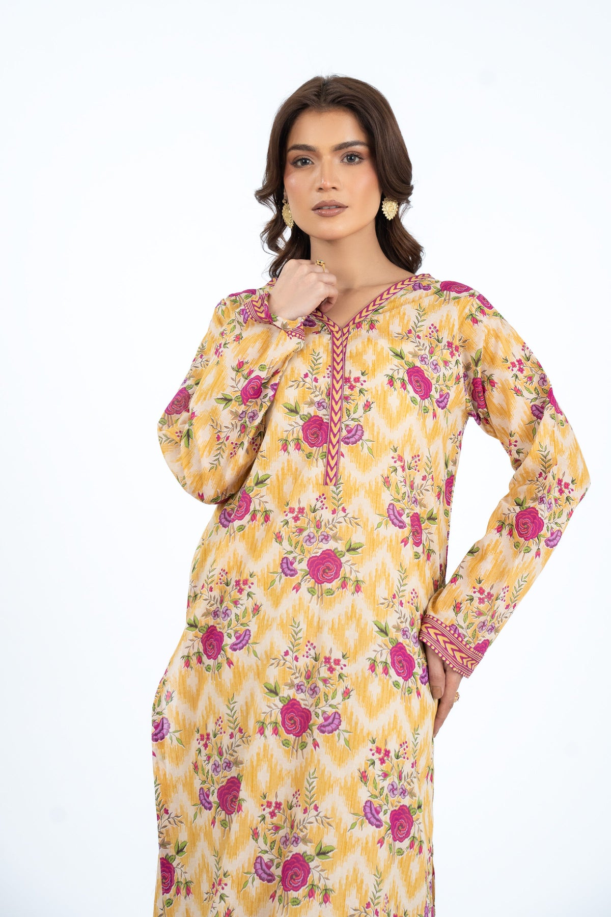 Printed Yellow Lawn Unstitched Shirt by The Fabric Store, photo 4