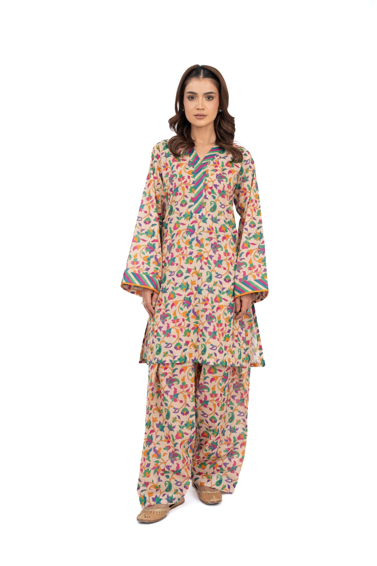 Printed Beige Lawn Unstitched Shirt by The Fabric Store