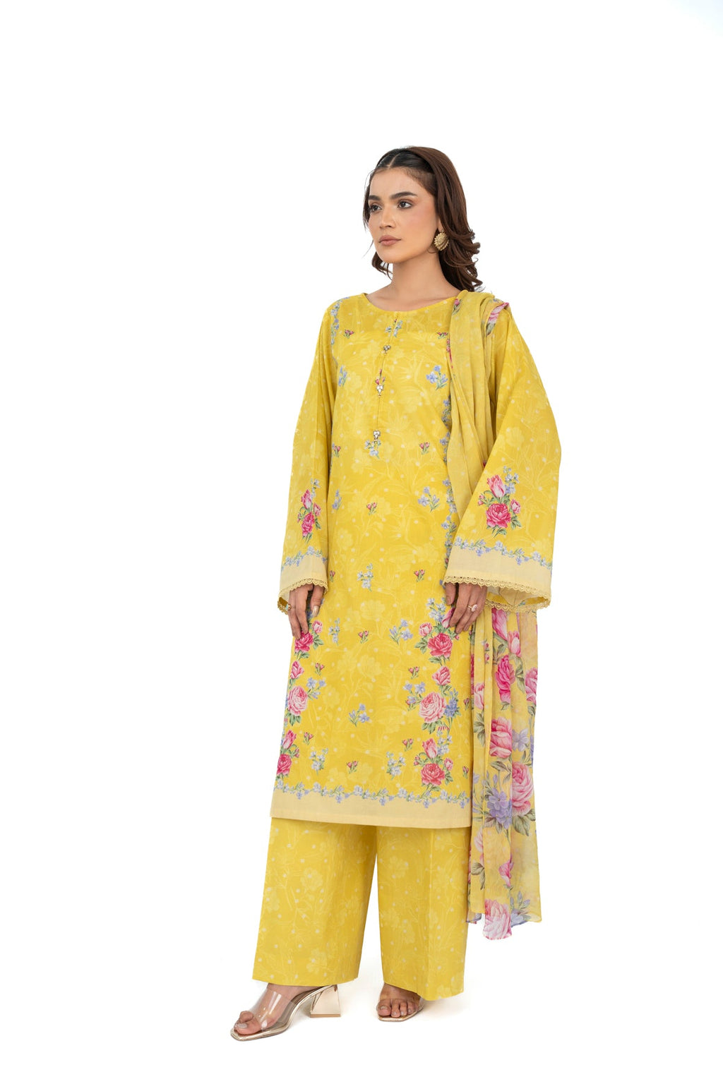 Printed Yellow Lawn 3-Piece Unstitched Suit by The Fabric Store, photo 2