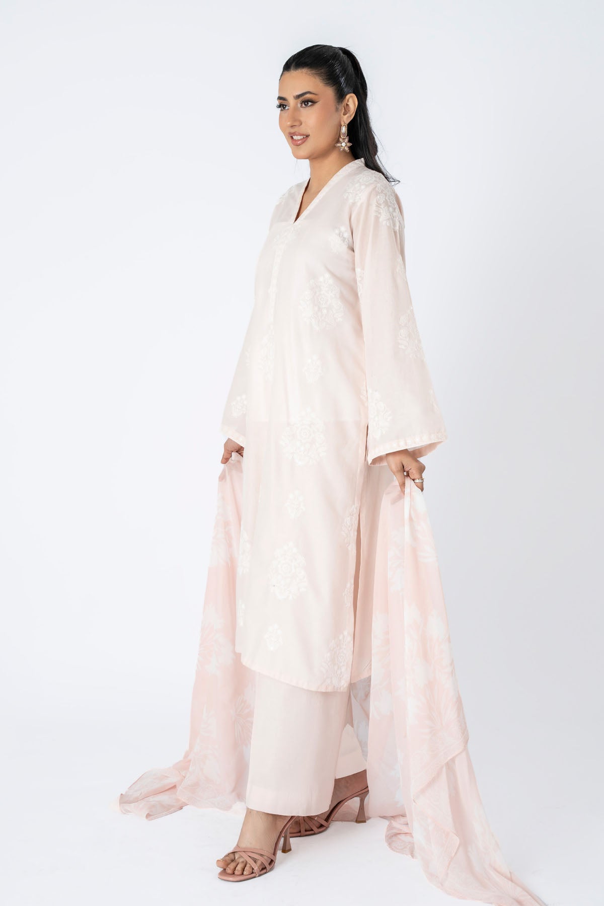 Embroidered & Embellished Peach Lawn 3-Piece Pret Suit by The Fabric Store, photo 4
