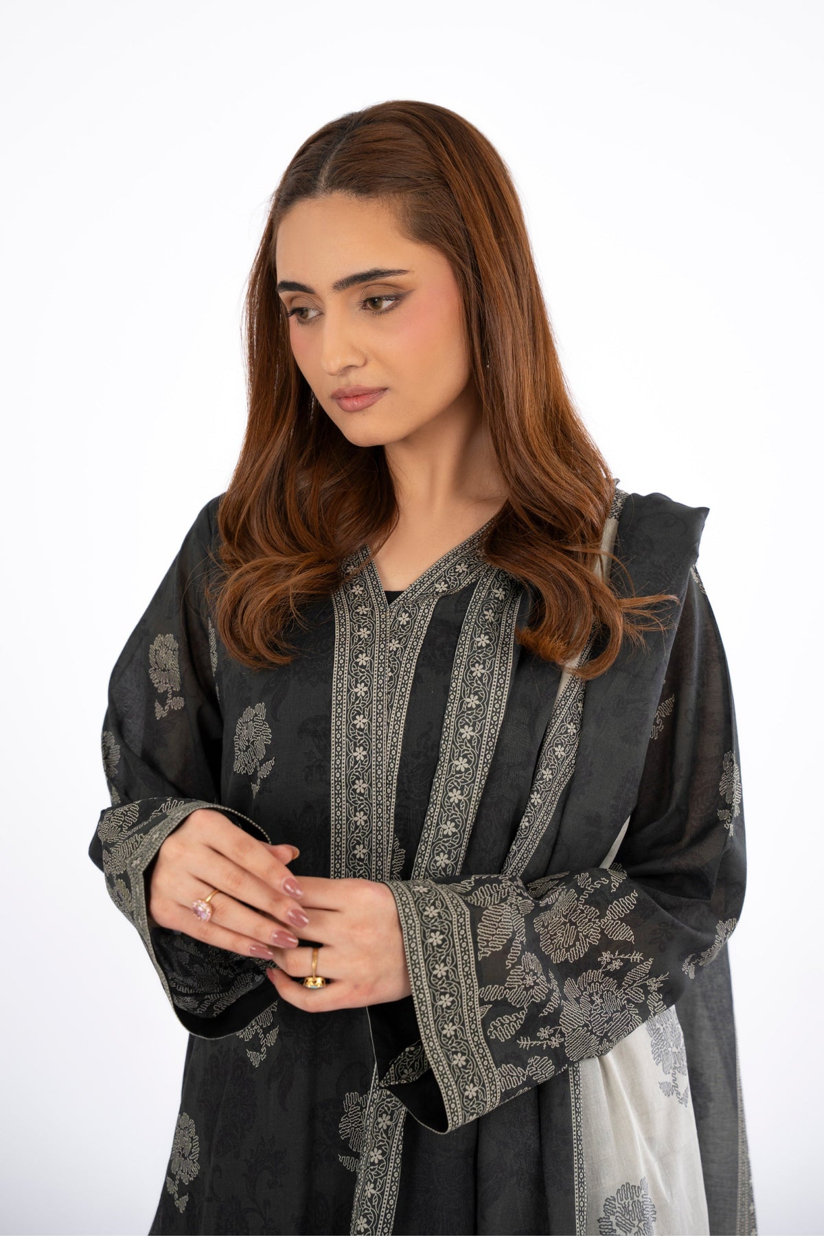 Printed Charcoal Lawn 3-Piece Unstitched Suit by The Fabric Store, photo 3