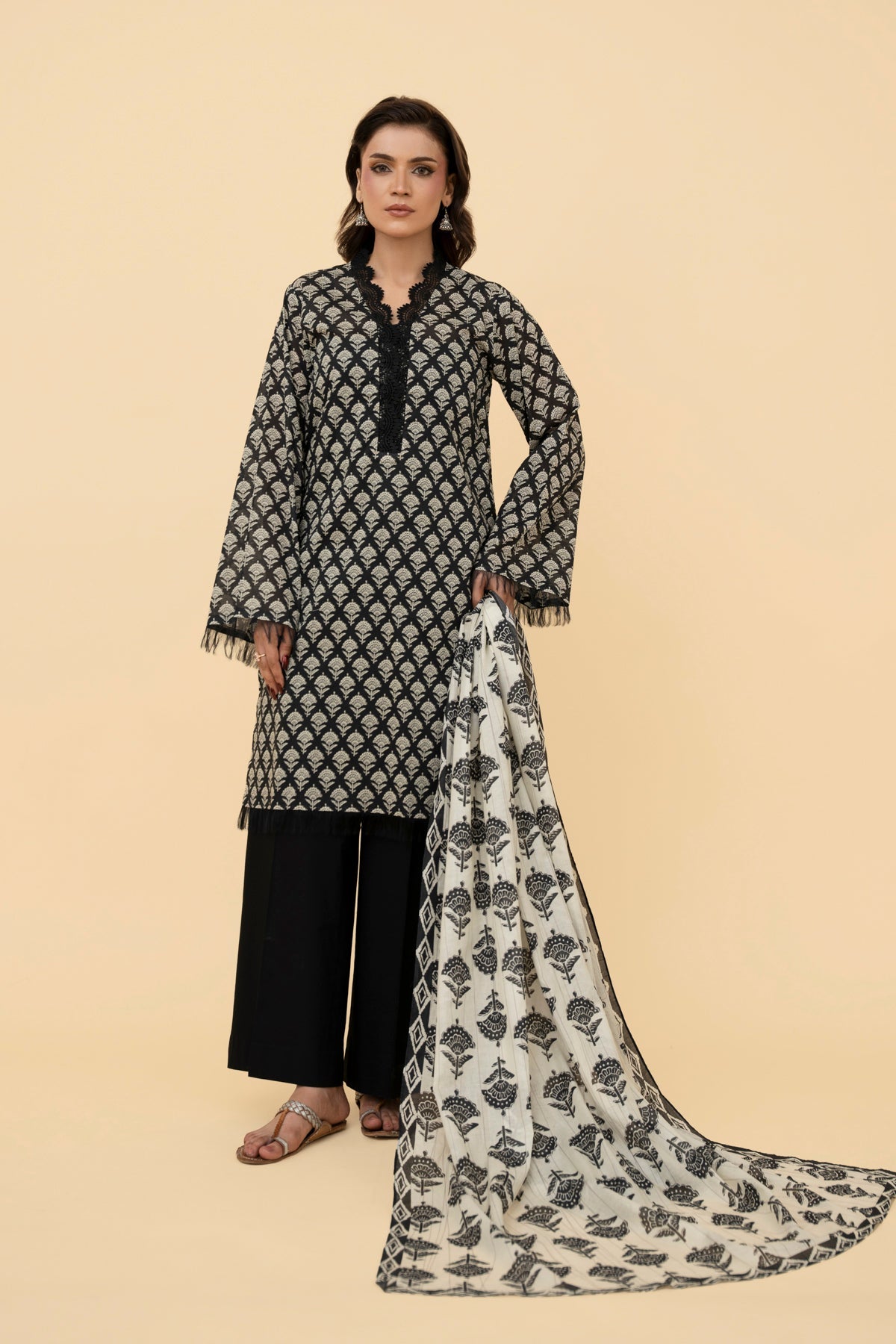 Printed Black Lawn 2-Piece Unstitched Suit by The Fabric Store