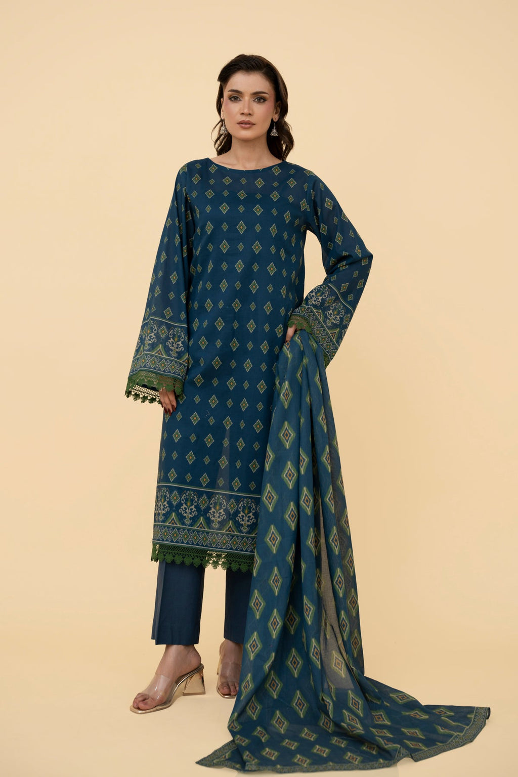 Printed D Blue Lawn 2-Piece Unstitched Suit by The Fabric Store