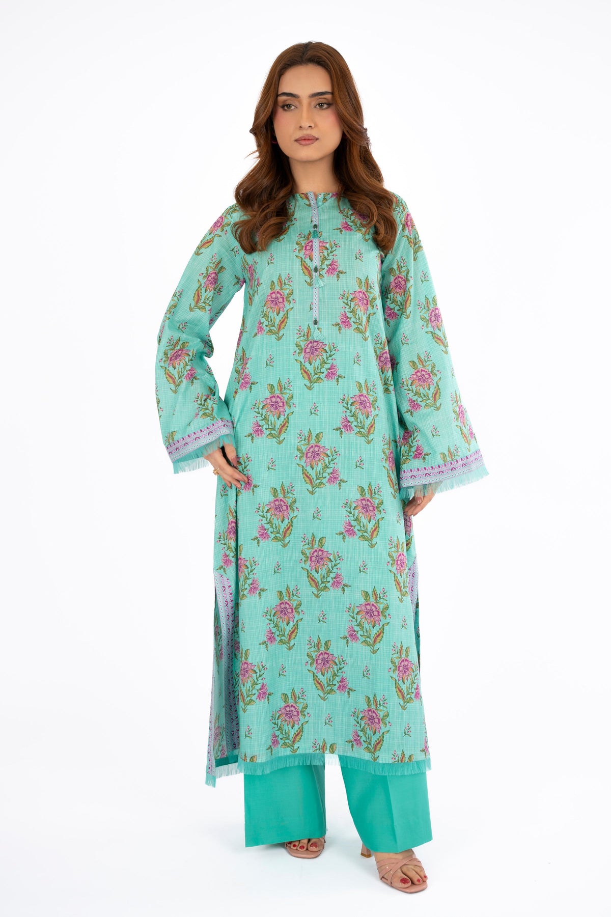 Printed Ferozi Lawn 2-Piece Unstitched Suit by The Fabric Store