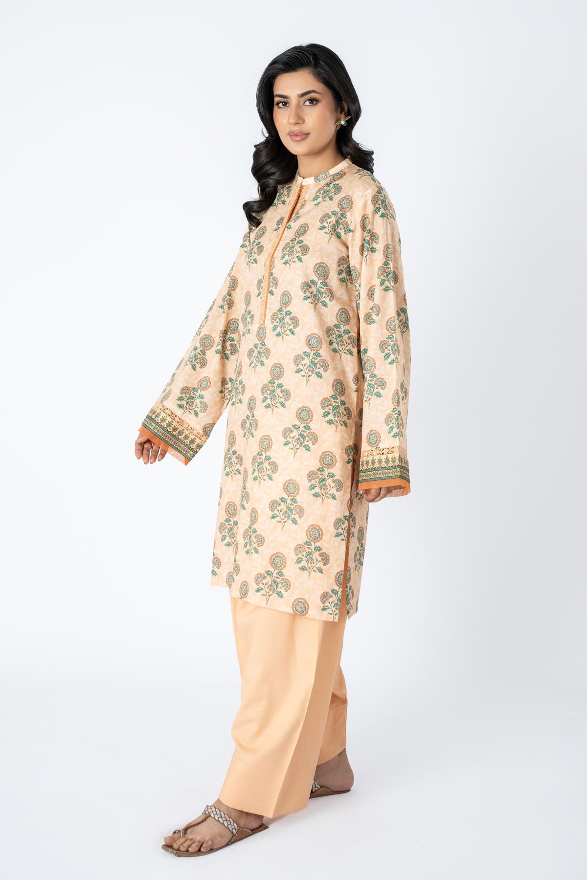 Printed Peach Lawn 2-Piece Unstitched Suit by The Fabric Store, photo 4