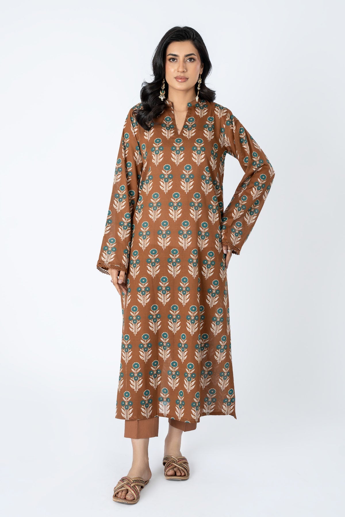 Printed Brow Lawn Unstitched Shirt by The Fabric Store