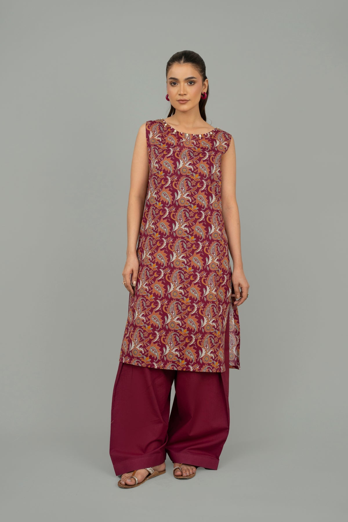 Printed Red Lawn Unstitched Shirt by The Fabric Store