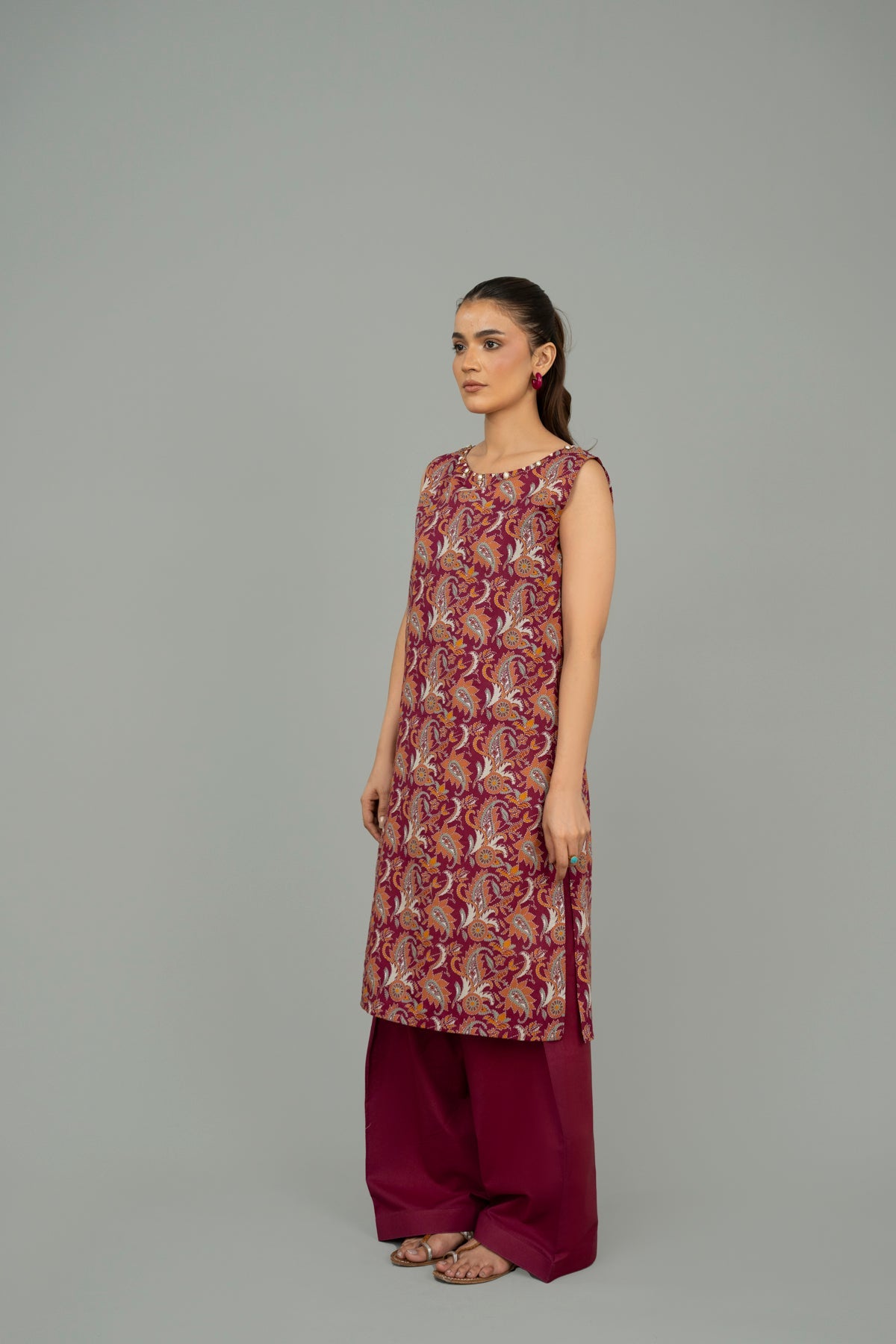 Printed Red Lawn Unstitched Shirt by The Fabric Store, photo 2