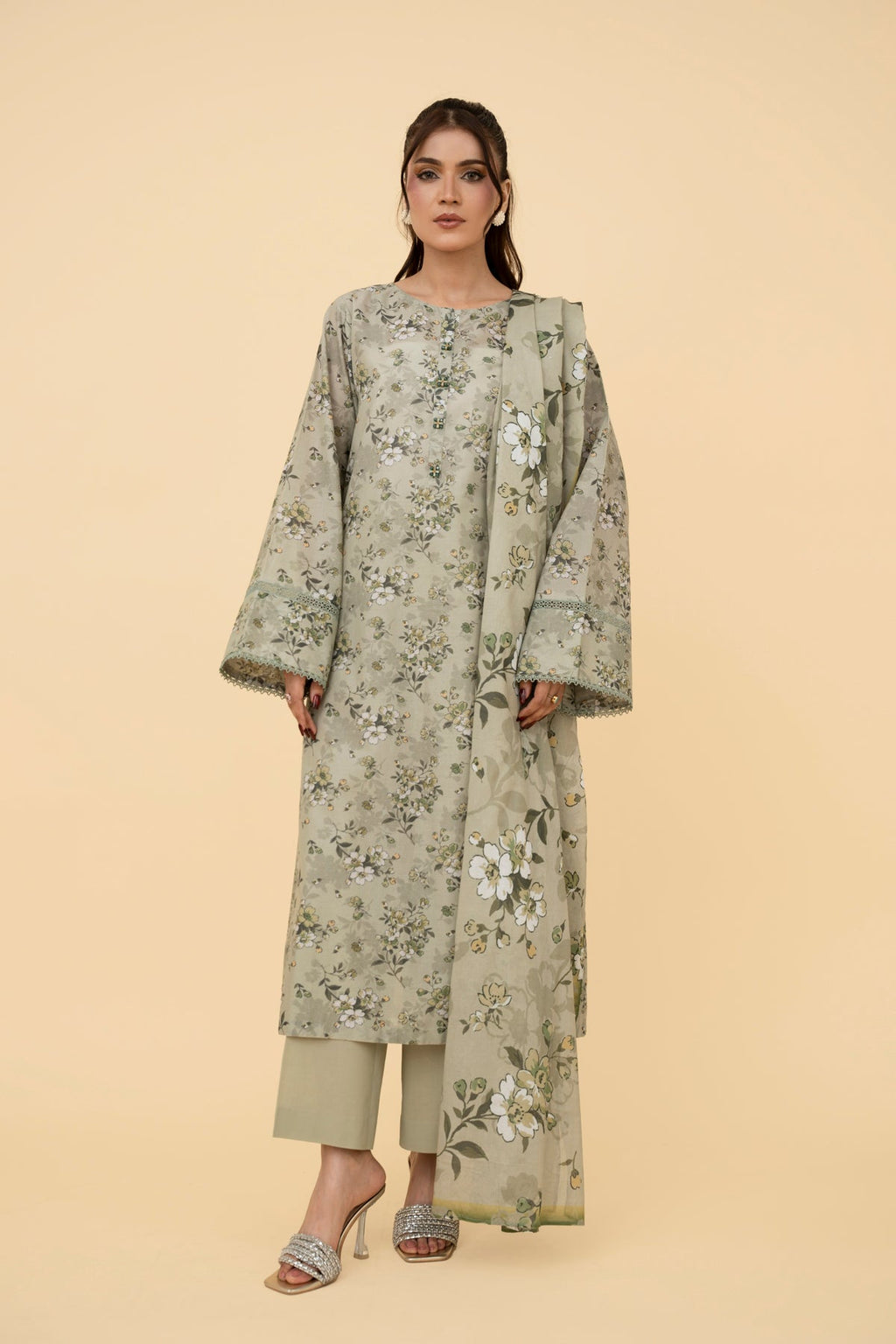 Printed Green Lawn 3-Piece Unstitched Suit by The Fabric Store