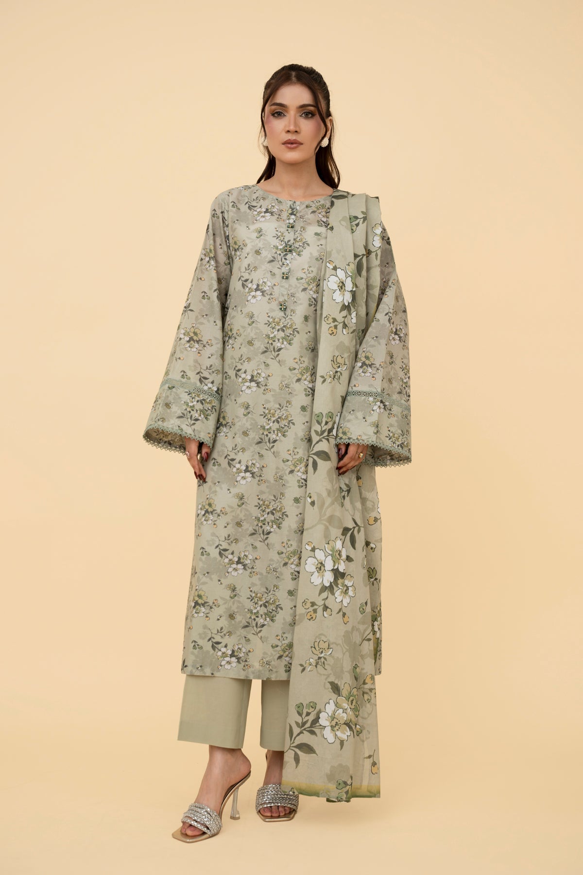 Printed Green Lawn 3-Piece Unstitched Suit by The Fabric Store