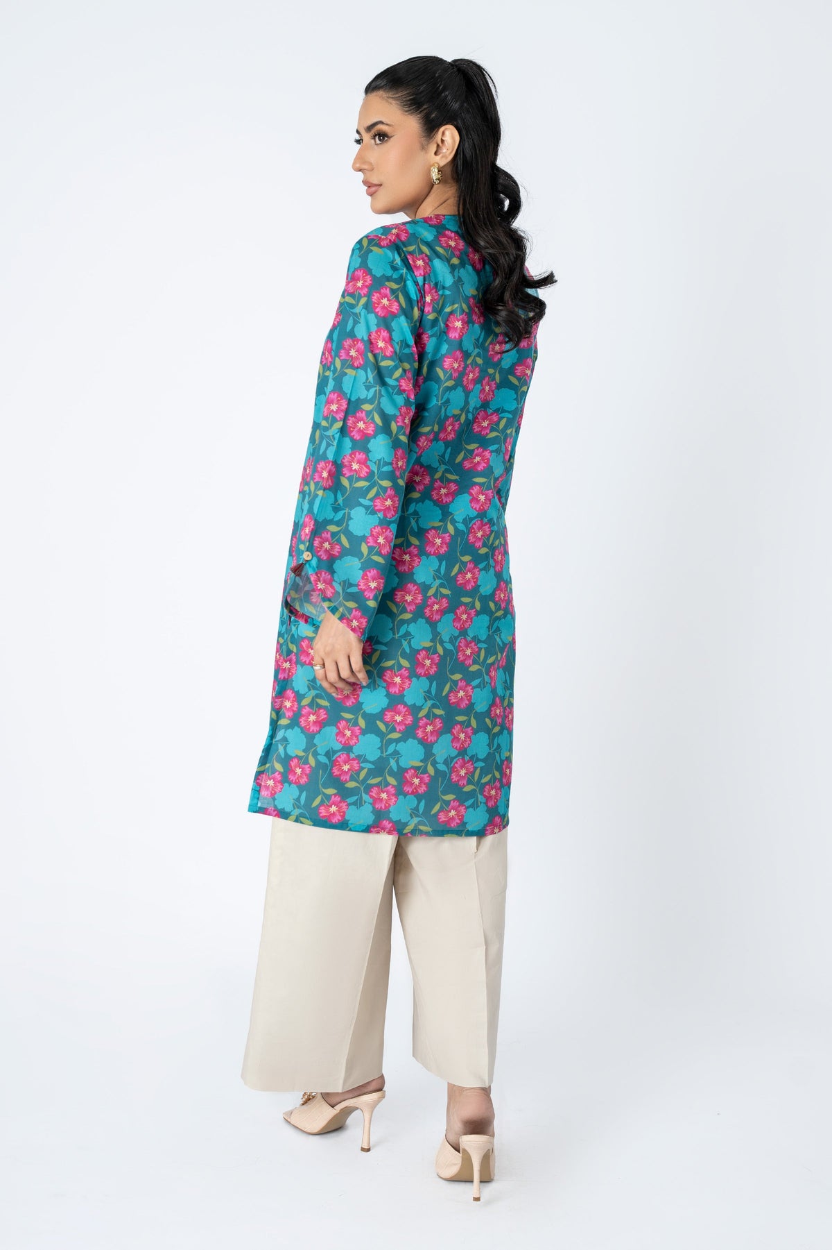 Printed Blue Lawn Pret Shirt by The Fabric Store, photo 2