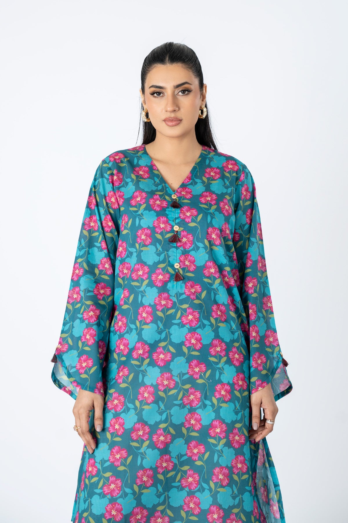 Printed Blue Lawn Pret Shirt by The Fabric Store, photo 3