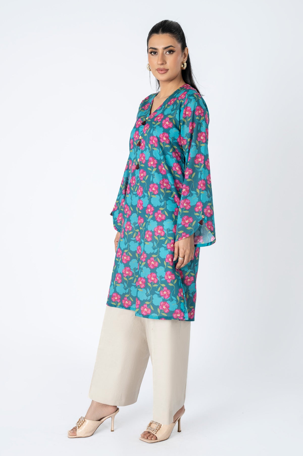 Printed Blue Lawn Pret Shirt by The Fabric Store, photo 4