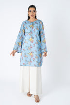 Printed Blue Lawn Pret Shirt by The Fabric Store