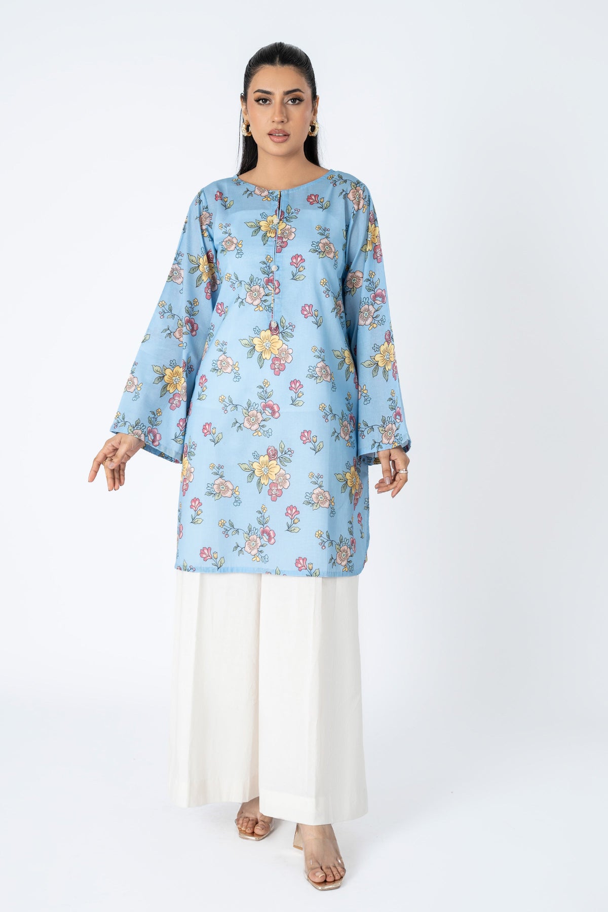 Printed Blue Lawn Pret Shirt by The Fabric Store