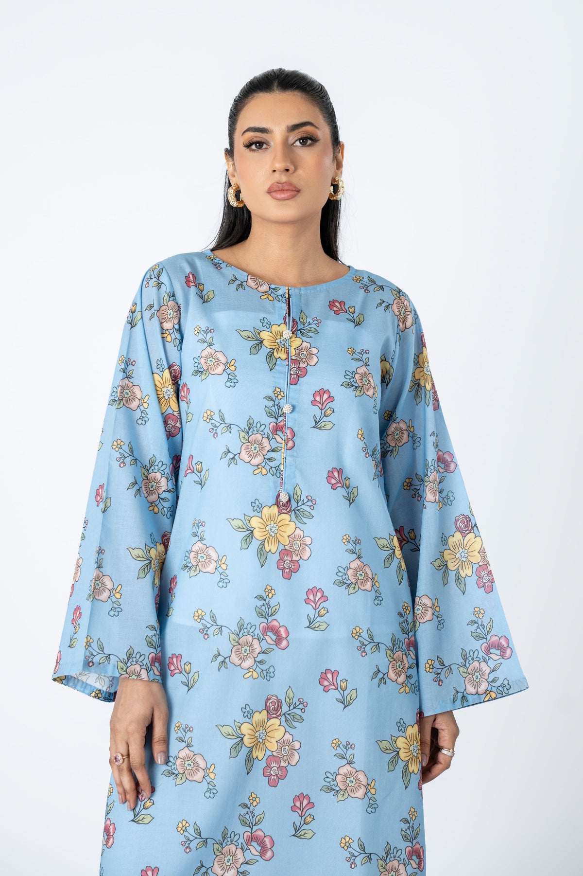 Printed Blue Lawn Pret Shirt by The Fabric Store, photo 3