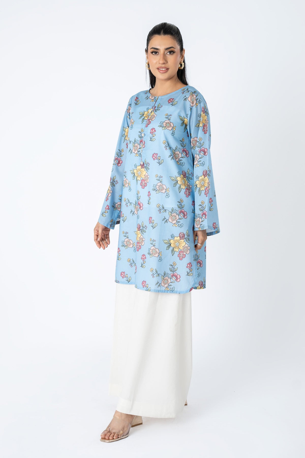 Printed Blue Lawn Pret Shirt by The Fabric Store, photo 4