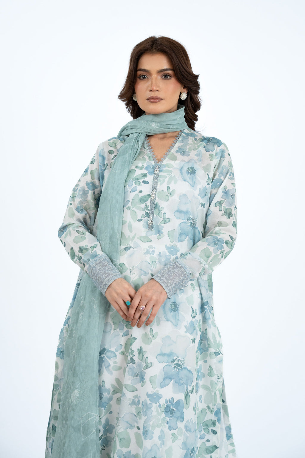 Printed & Embroidered Green Lawn 2-Piece Unstitched Suit by The Fabric Store, photo 4