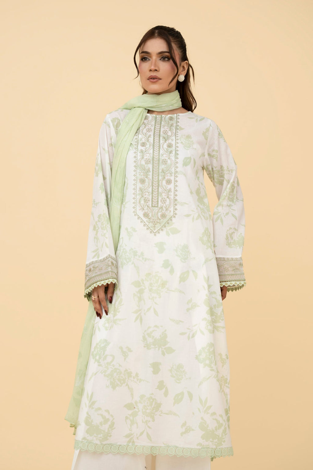 Printed & Embroidered Green Lawn 2-Piece Unstitched Suit by The Fabric Store, photo 2