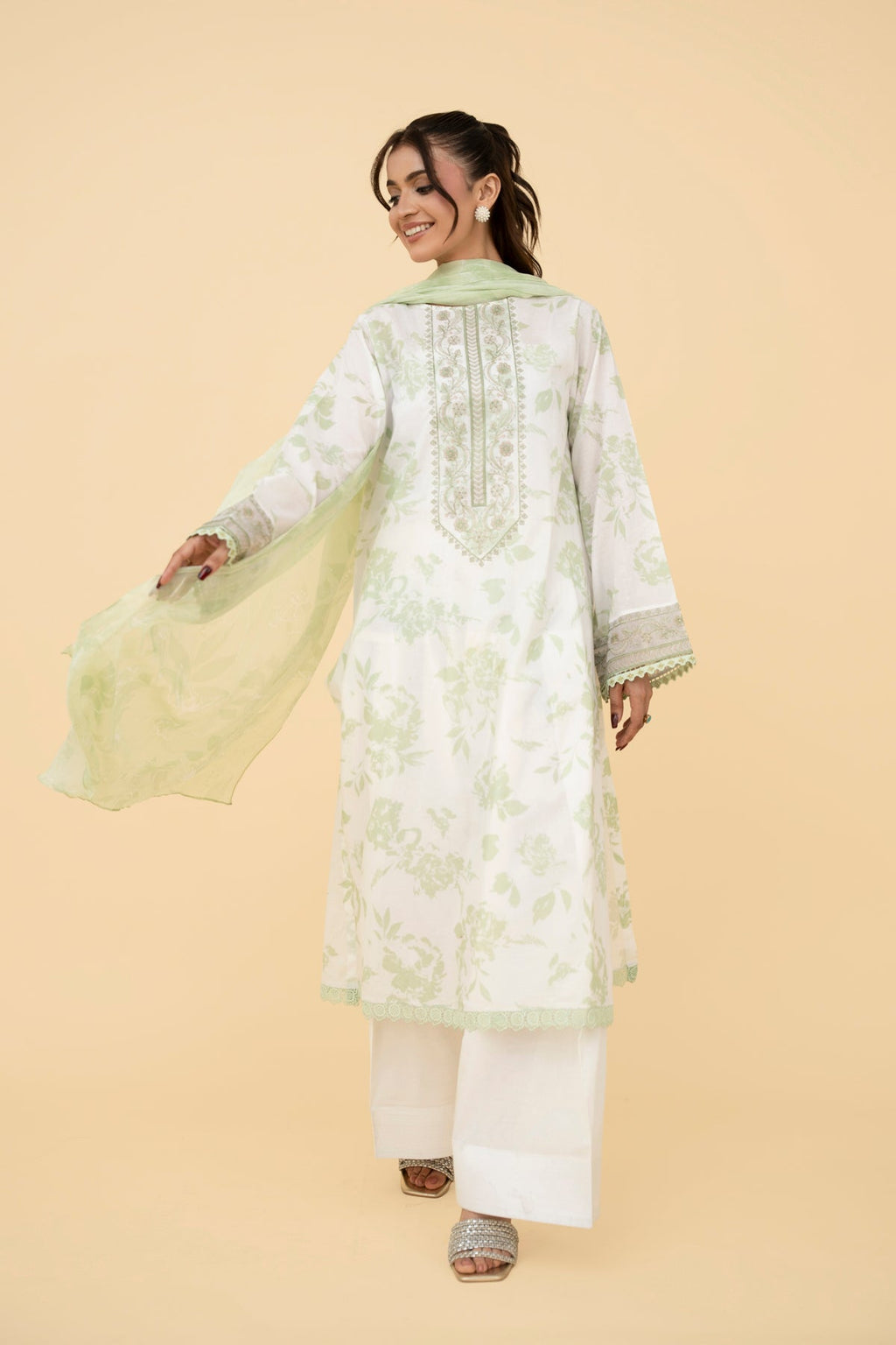 Printed & Embroidered Green Lawn 2-Piece Unstitched Suit by The Fabric Store, photo 5