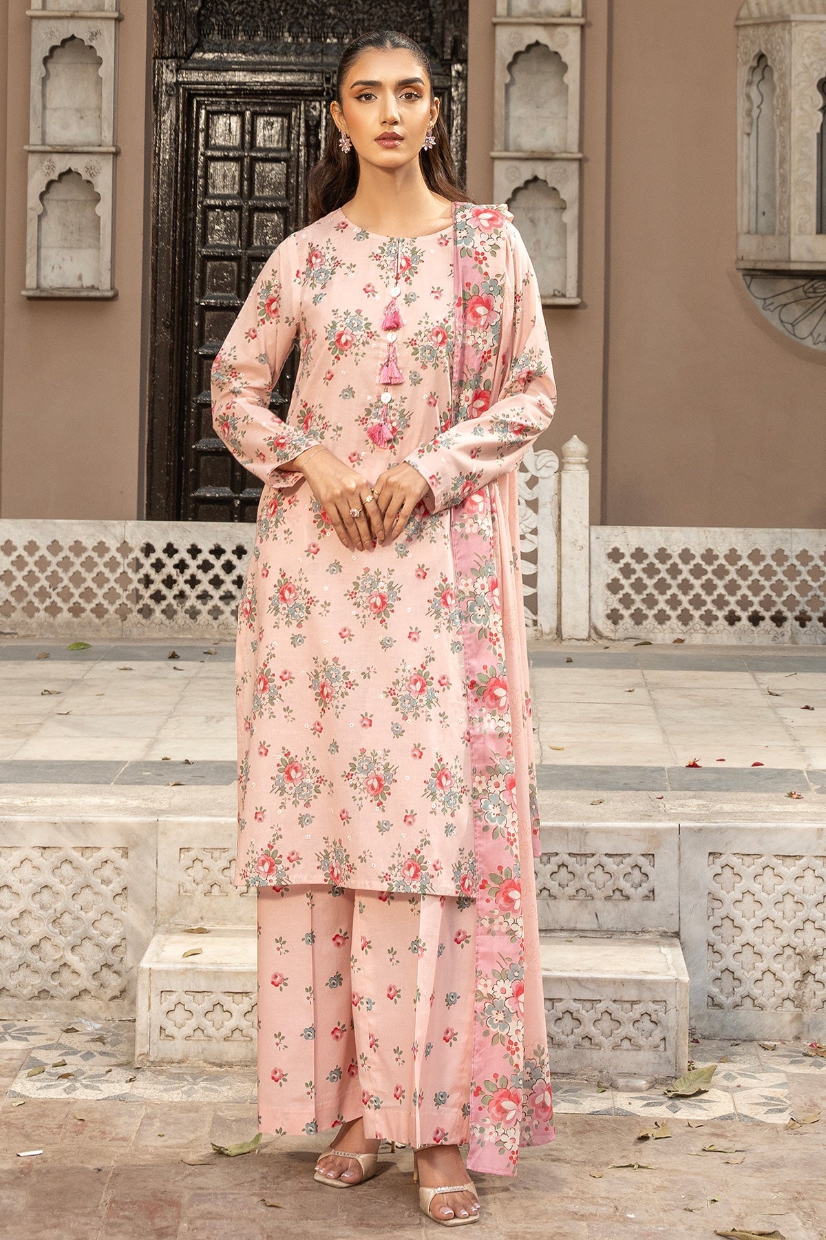 Printed & Embroidered Pink Lawn 3-Piece Pret Suit by The Fabric Store, photo 3