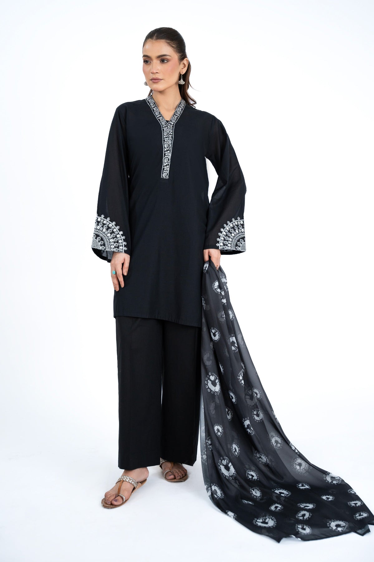 Printed & Embroidered Black Lawn 3-Piece Pret Suit by The Fabric Store