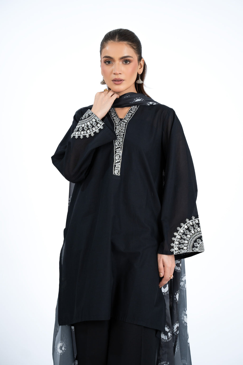Printed & Embroidered Black Lawn 3-Piece Pret Suit by The Fabric Store, photo 4