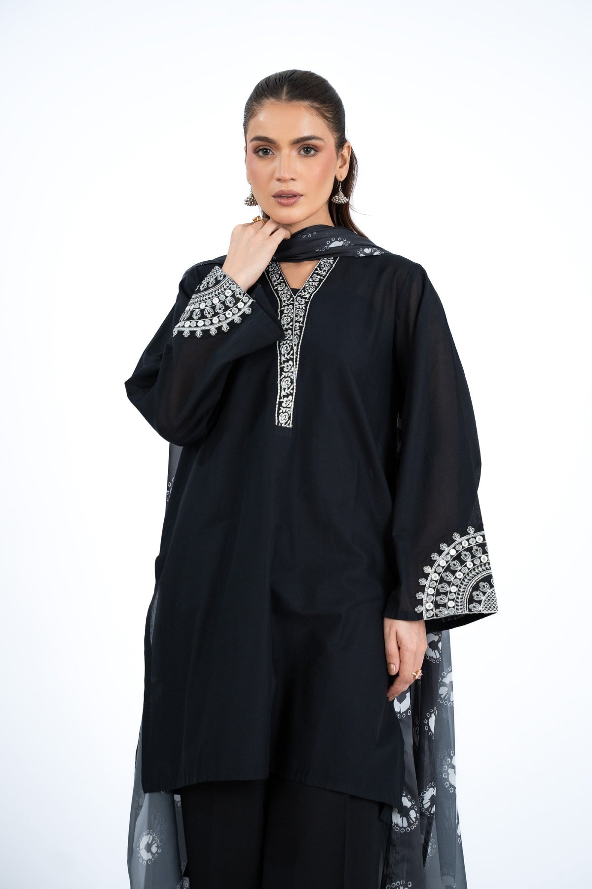 Printed & Embroidered Black Lawn 3-Piece Pret Suit by The Fabric Store, photo 4