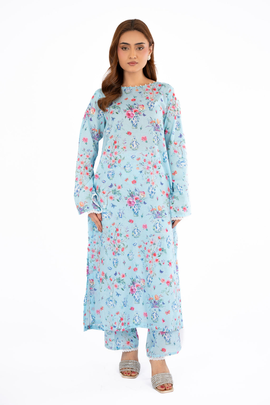 Printed Sky Blue Lawn Unstitched Shirt by The Fabric Store