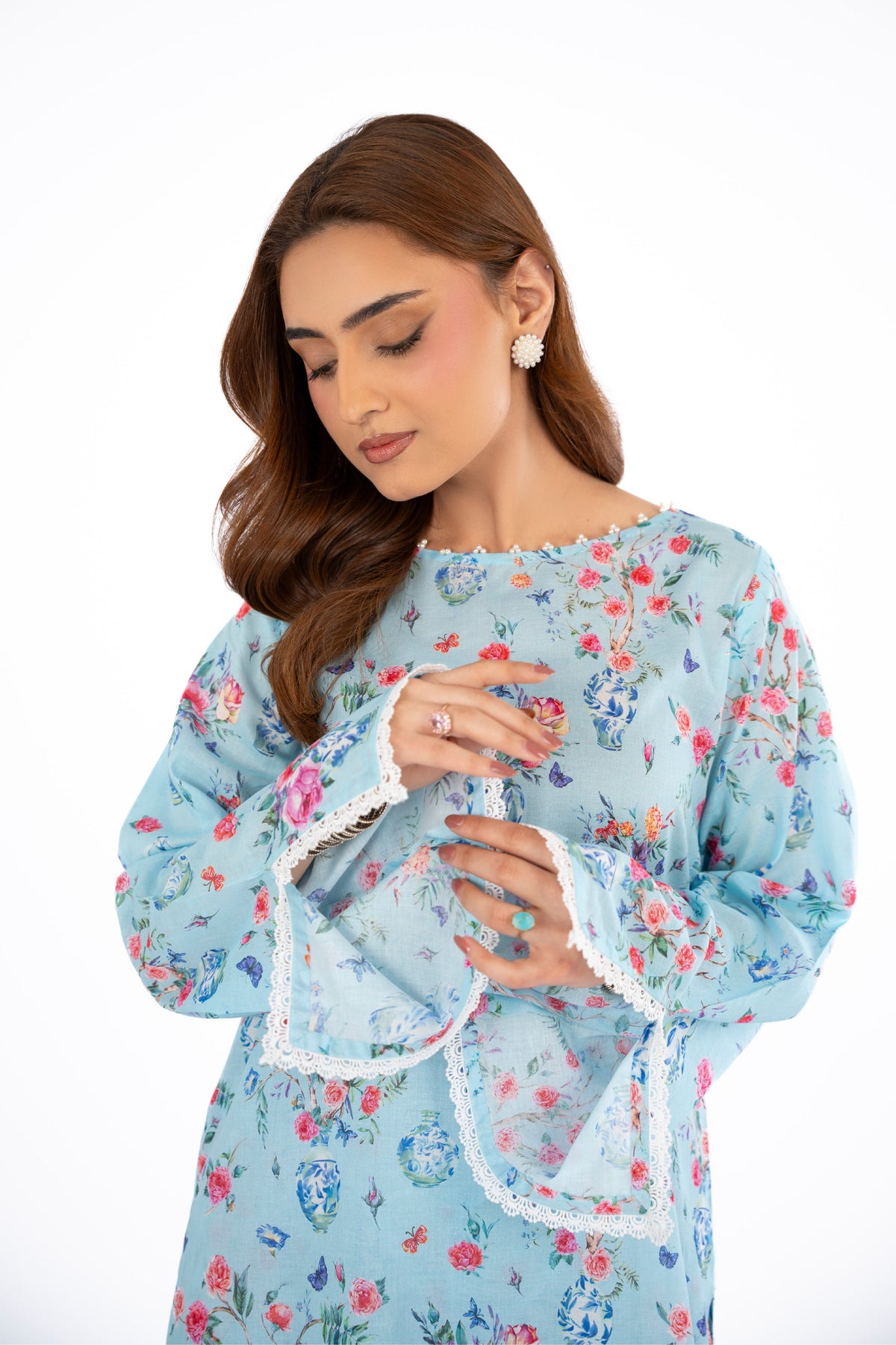 Printed Sky Blue Lawn Unstitched Shirt by The Fabric Store, photo 3