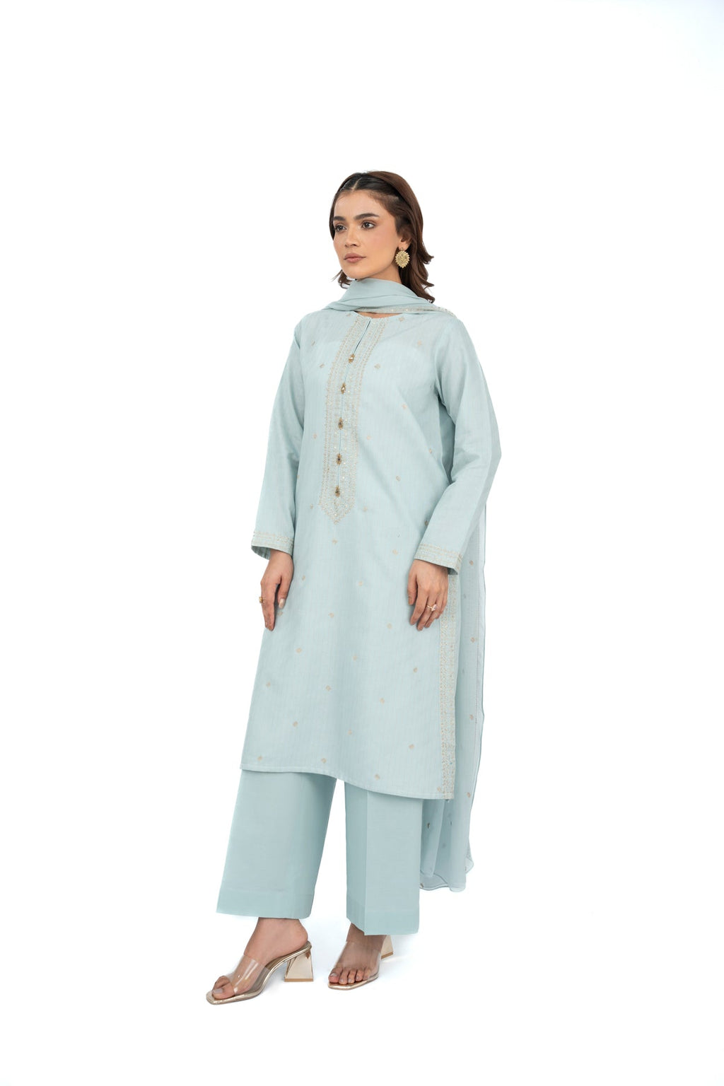 Embroidered Ice Blue Jacquard 3-Piece Pret Suit by The Fabric Store, photo 3