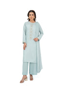 Embroidered Ice Blue Jacquard 3-Piece Pret Suit by The Fabric Store