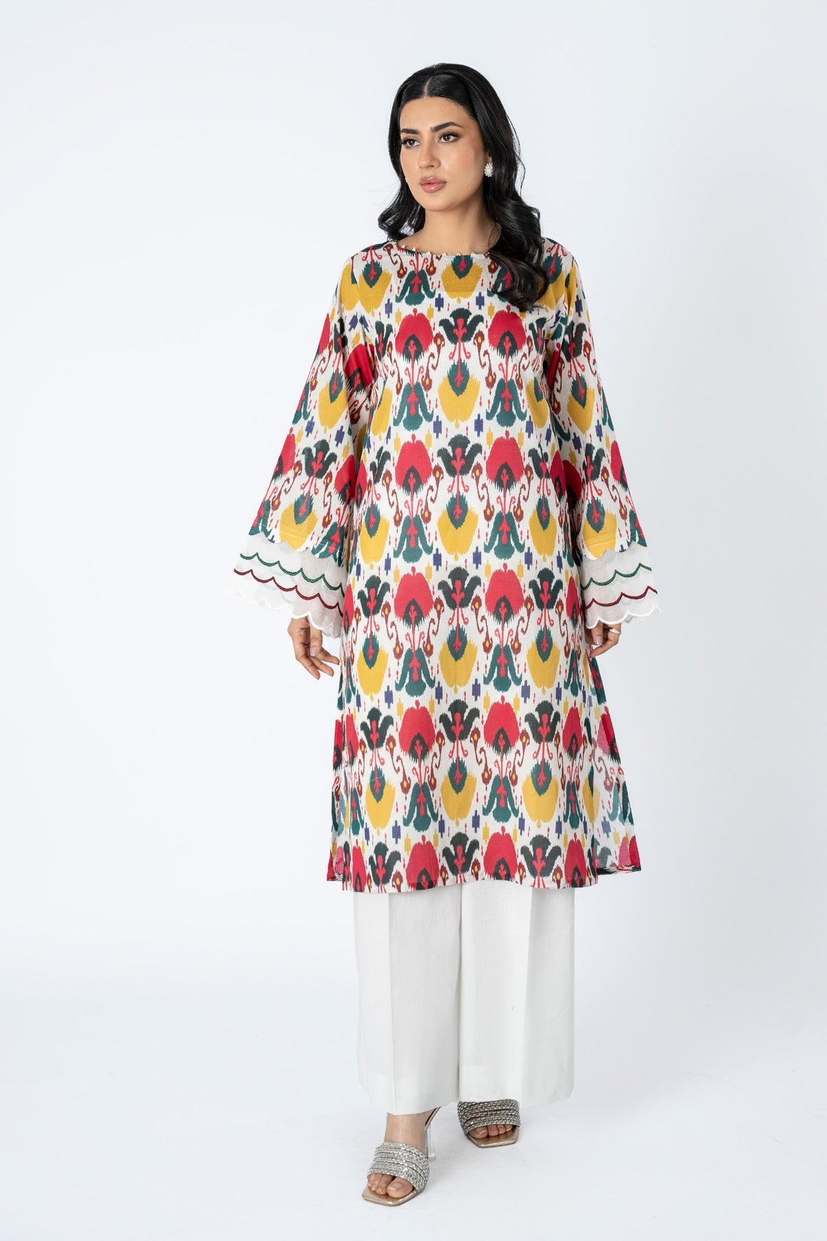 Printed O White Lawn Unstitched Shirt by The Fabric Store