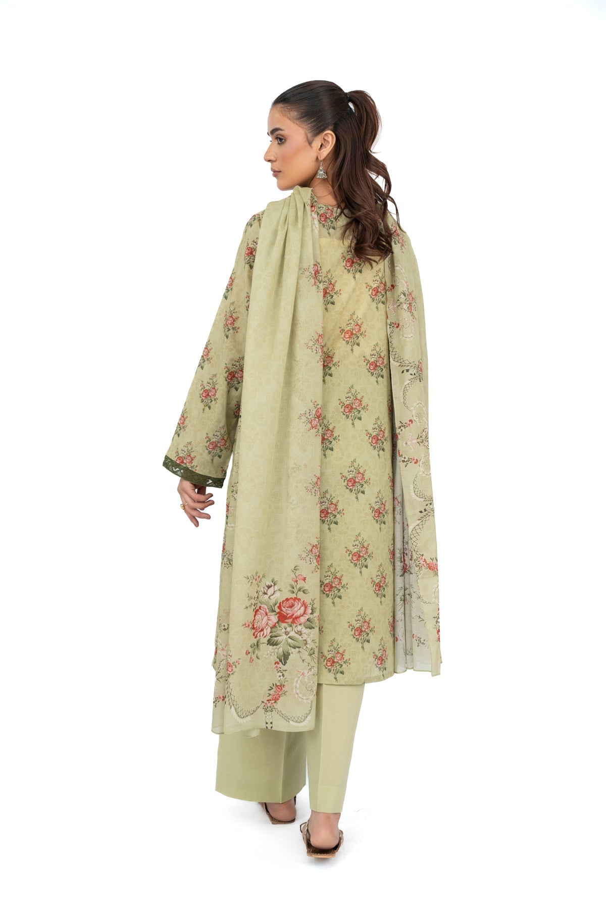 Printed L Green Lawn 3-Piece Unstitched Suit by The Fabric Store, photo 3