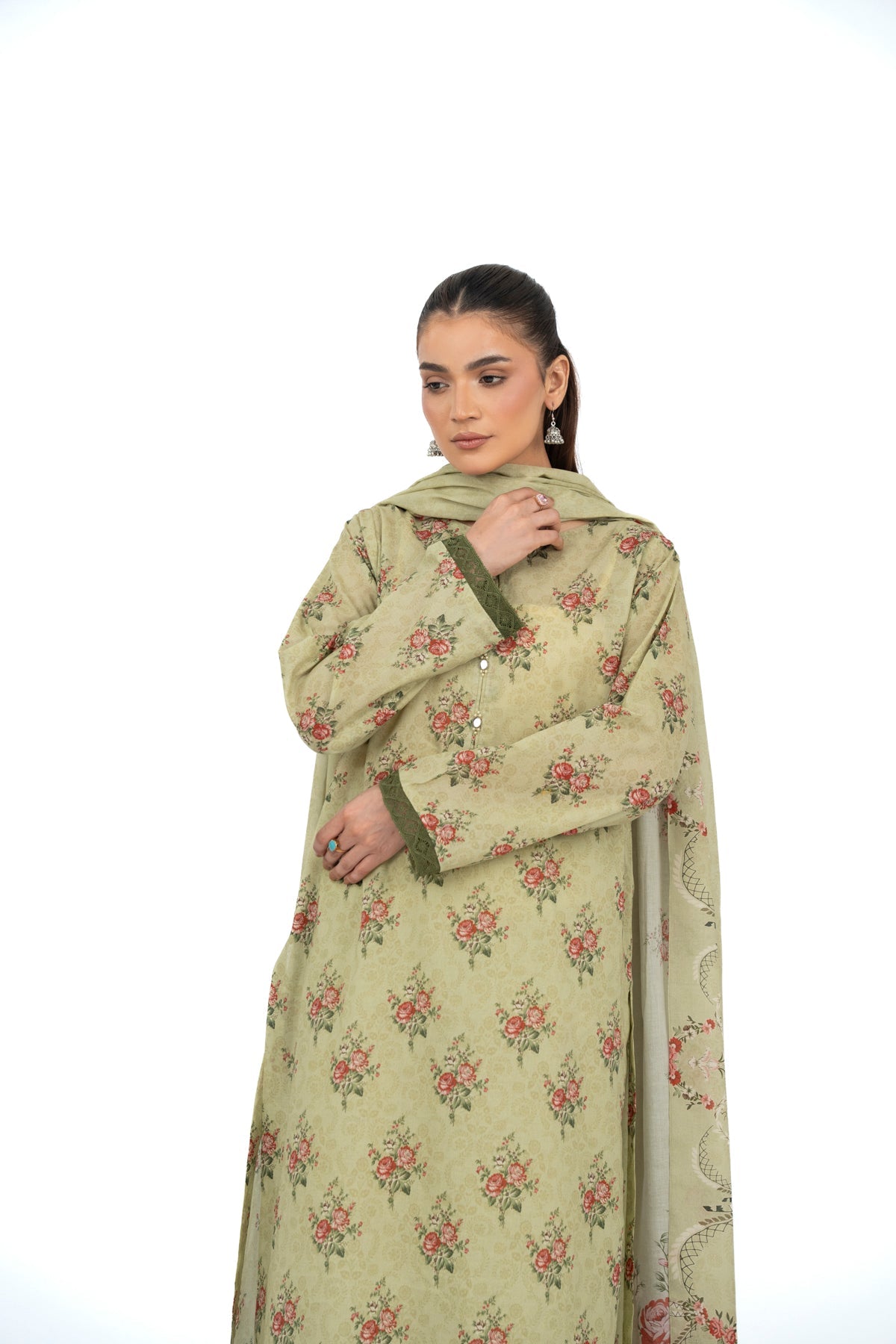 Printed L Green Lawn 3-Piece Unstitched Suit by The Fabric Store, photo 4