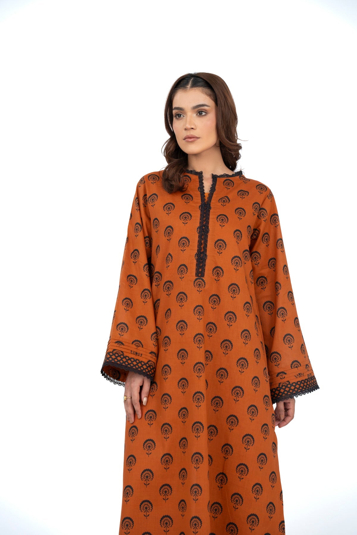 Printed Rust Lawn 2-Piece Unstitched Suit by The Fabric Store, photo 2