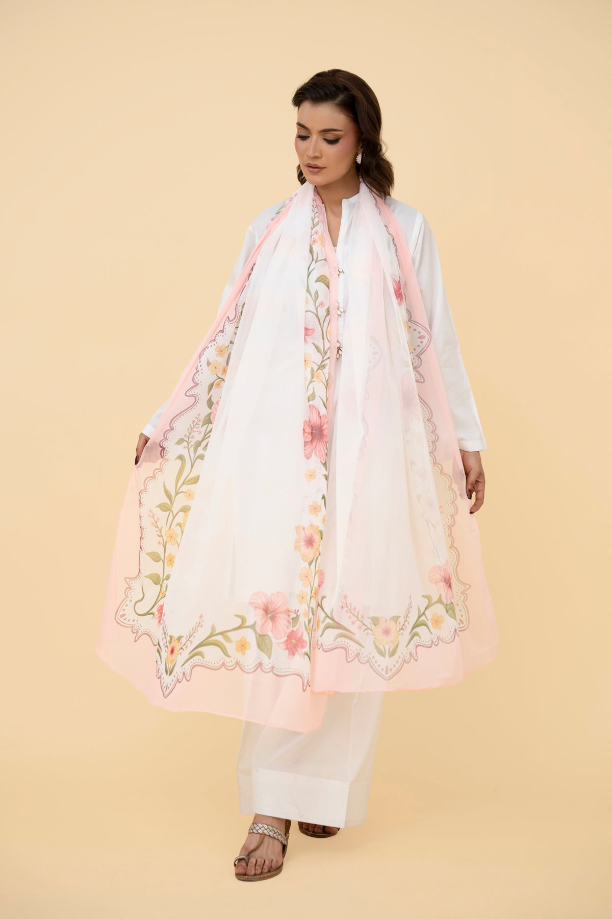 Printed White Poly Chiffon Pret Shirt by The Fabric Store