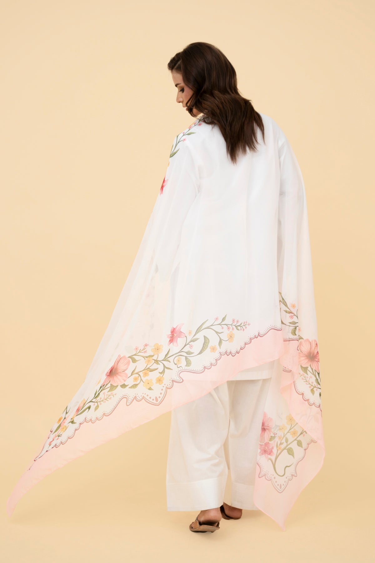 Printed White Poly Chiffon Pret Shirt by The Fabric Store, photo 2