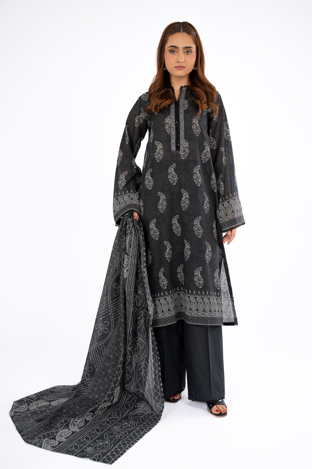 Printed Black Lawn 3-Piece Unstitched Suit by The Fabric Store