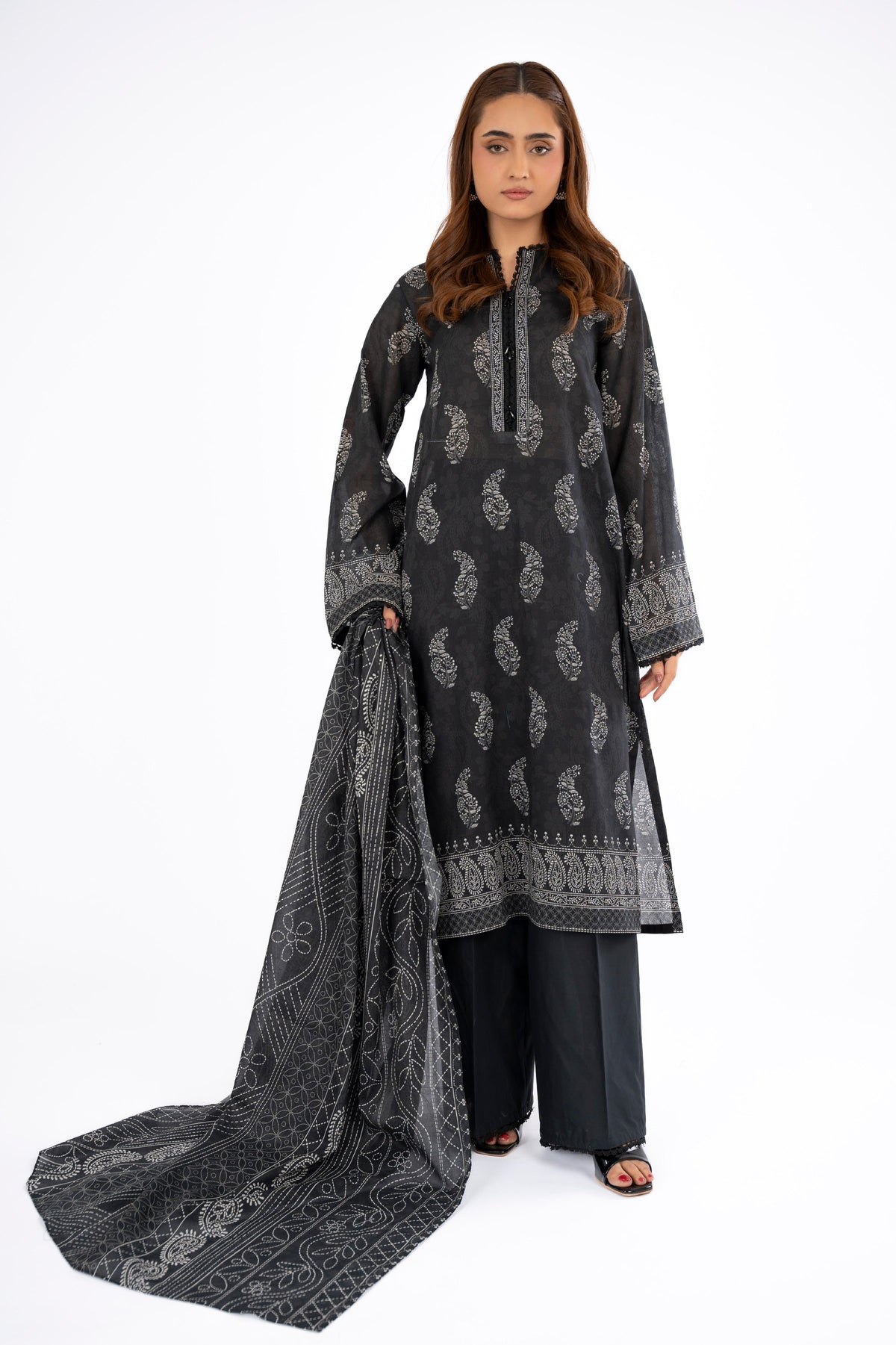 Printed Black Lawn 3-Piece Unstitched Suit by The Fabric Store