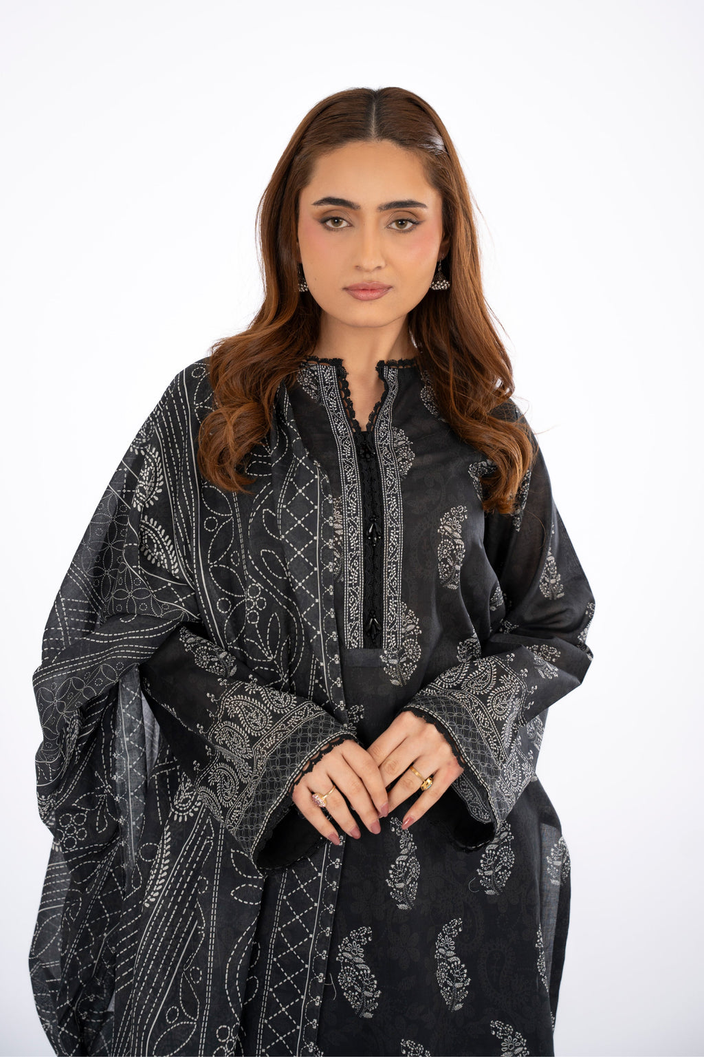 Printed Black Lawn 3-Piece Unstitched Suit by The Fabric Store, photo 3
