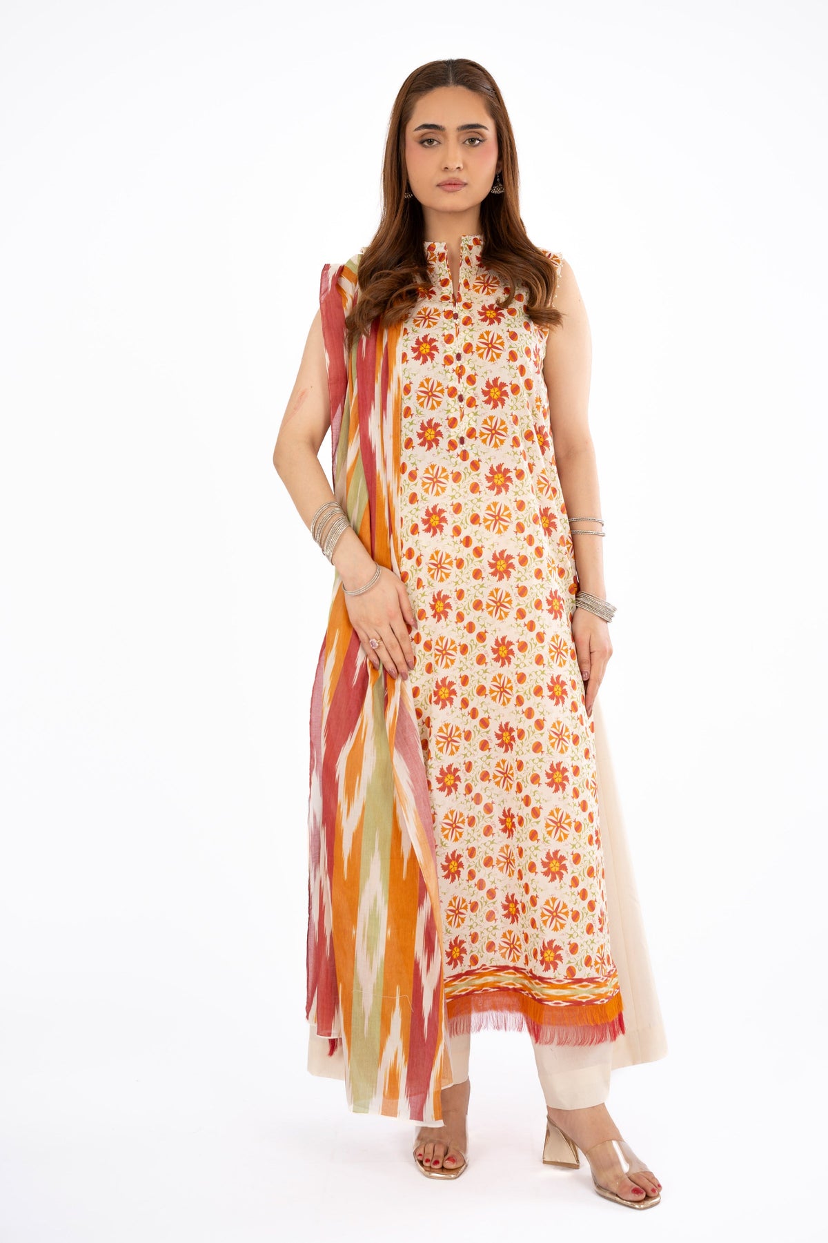 Printed Beige Lawn 3-Piece Unstitched Suit by The Fabric Store
