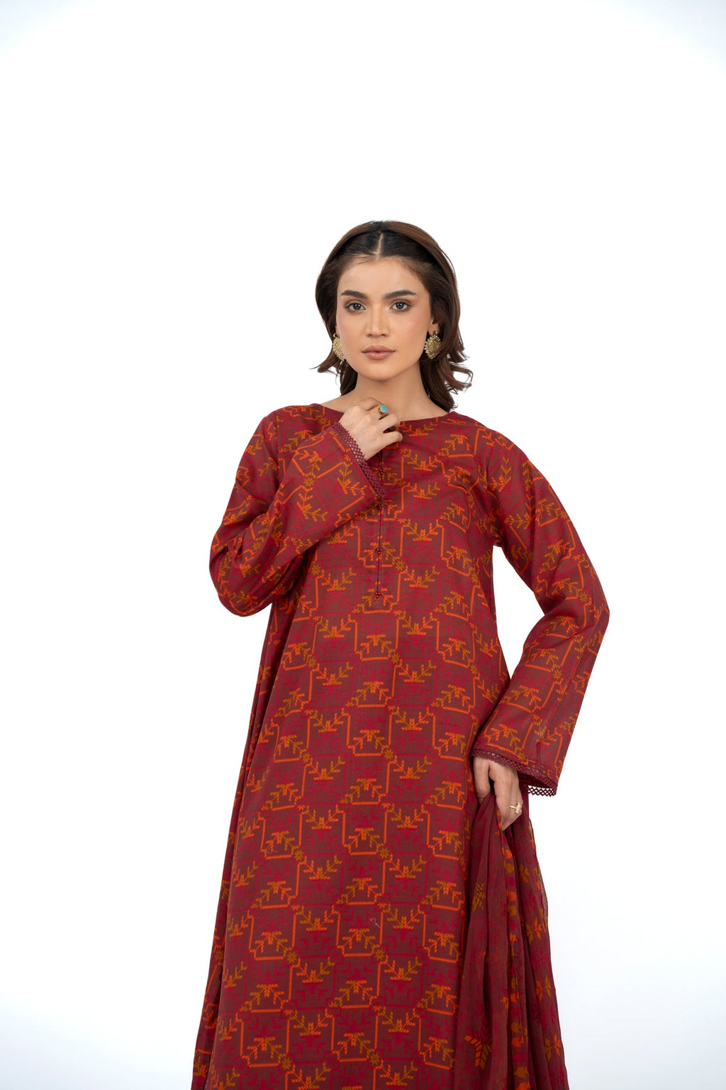 Printed Red Lawn 2-Piece Unstitched Suit by The Fabric Store, photo 4